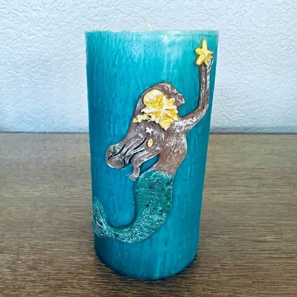 Mermaid Coastal Beach Pillar Candle